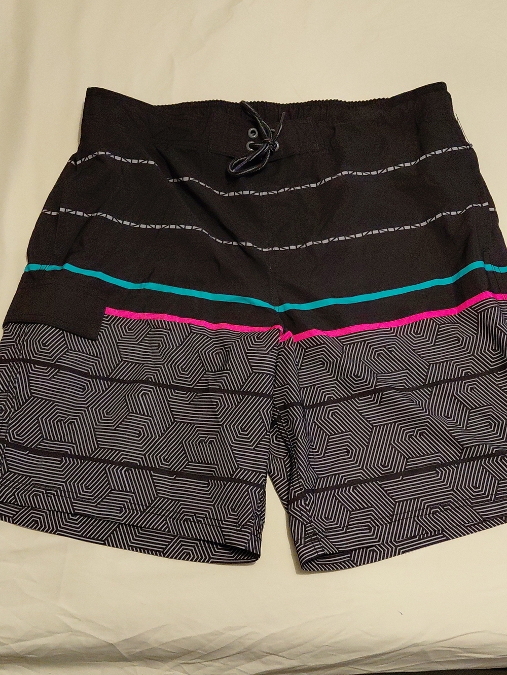 George Black and White Swim Trunks with Navy Logo